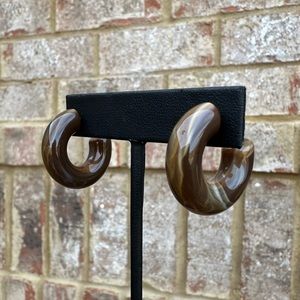Deep Brown Marble Acrylic Chunky C Earrings